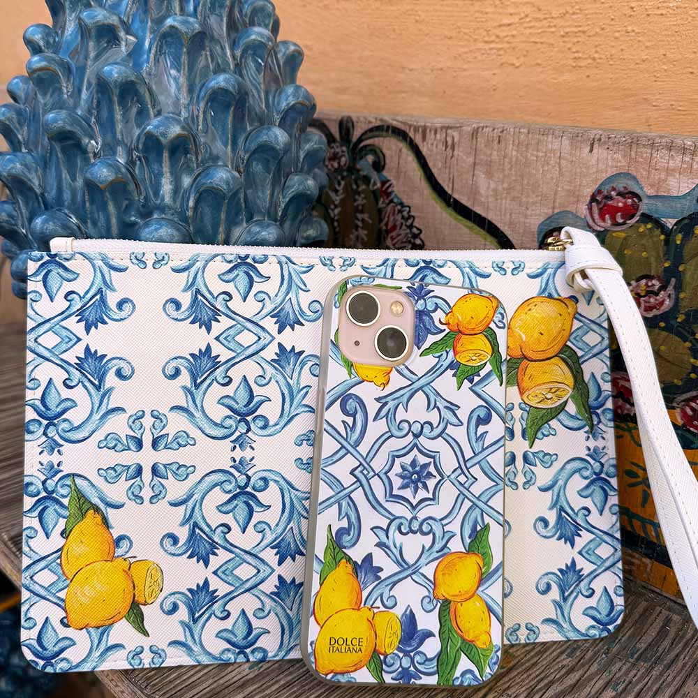 Capri Lemons iPhone 16 Cover with matching Clutch Wristlet DOLCE ITALIANA