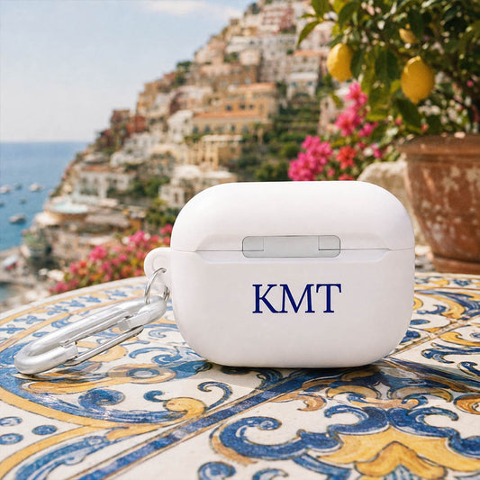 White AirPods Case with lemon motif and monogram initials in Italy