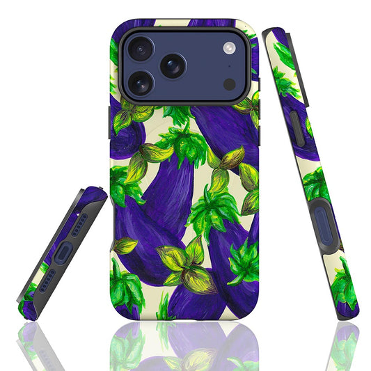 Handpainted eggplant design phone case from Italy