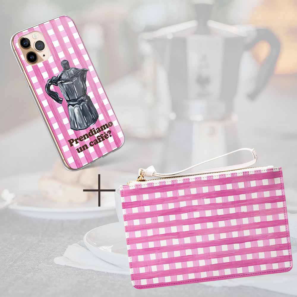Pink Gingham Italian Cafe Phone Case and clutch bag