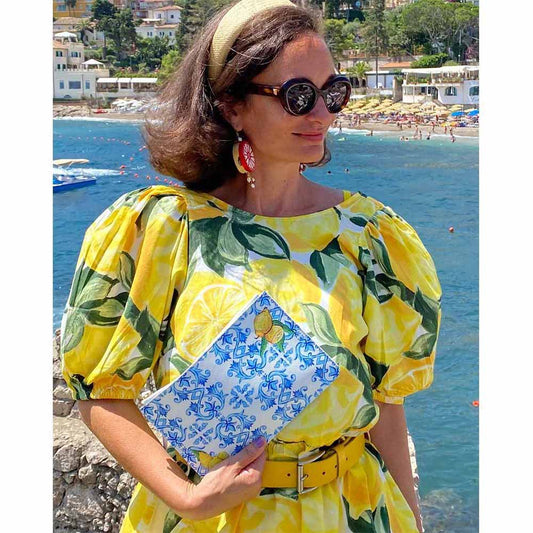 Sicily Wedding Bridesmaid Gift Lemon Design Clutch Bag Purse Pochette