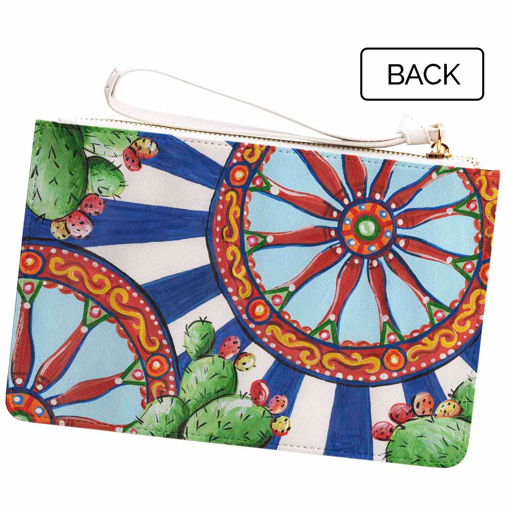 DOLCE design with blue and white stripes and Sicilian Carretto Cart wheels by DOLCE ITALIANA back of bag