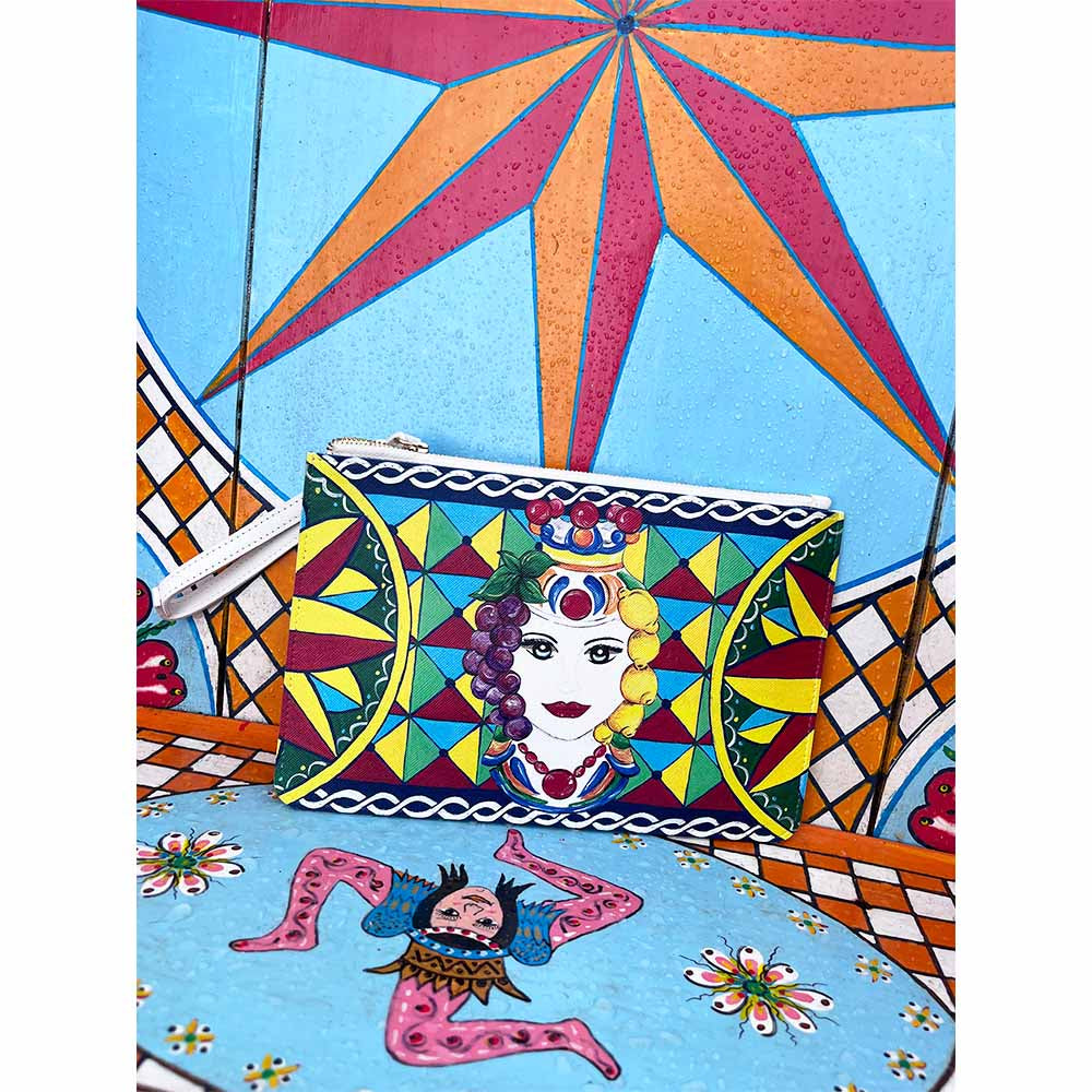 Testa Di Moro Design Purse Handbag Pochette with Trinacria Sicilia