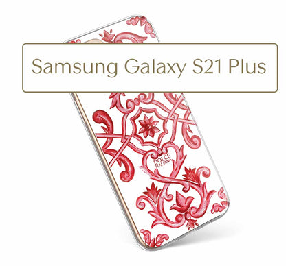 Phone Case - Maiolica Red - Ceramic White Background Edition-Samsung Galaxy S21 Plus-traditional handpainted Italian design maiolica tile pattern-DOLCE ITALIANA