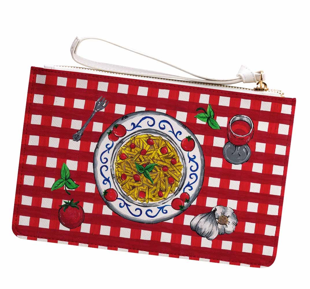 Red Gingham Vichy Clutch Bag Purse Pochette Italian Restaurant Pasta
