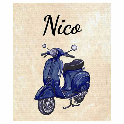 Blue Vespa Handpainted Italian Canvas Children's Name Plaque