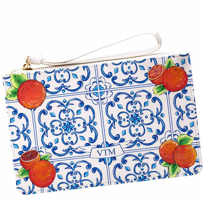 Caltagirone Arancio Orange and Maiolica tile design clutch bag purse pochette monogram