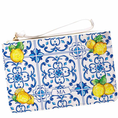 Caltagirone Limone Lemon and Maiolica tile Italian design purse personalised