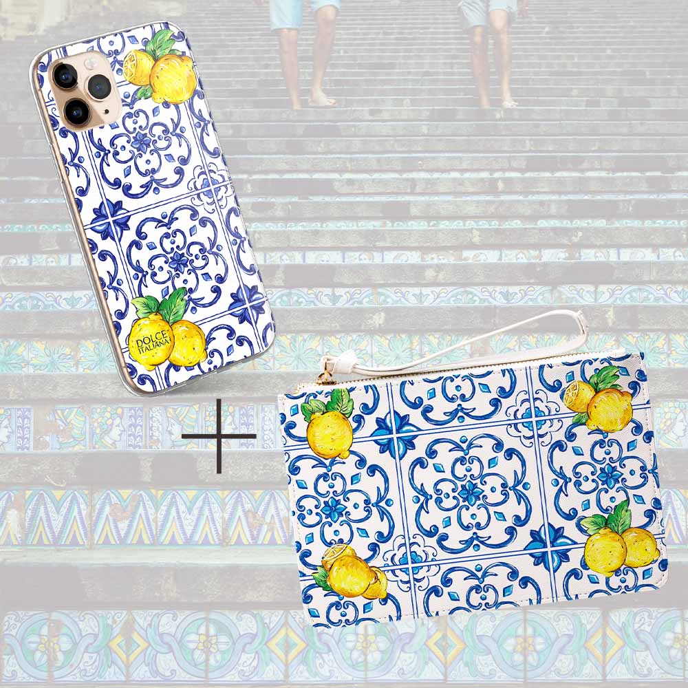 Caltagirone Lemon Ceramic Design DOLCE Travel Accessories Phone Case and Clutch 