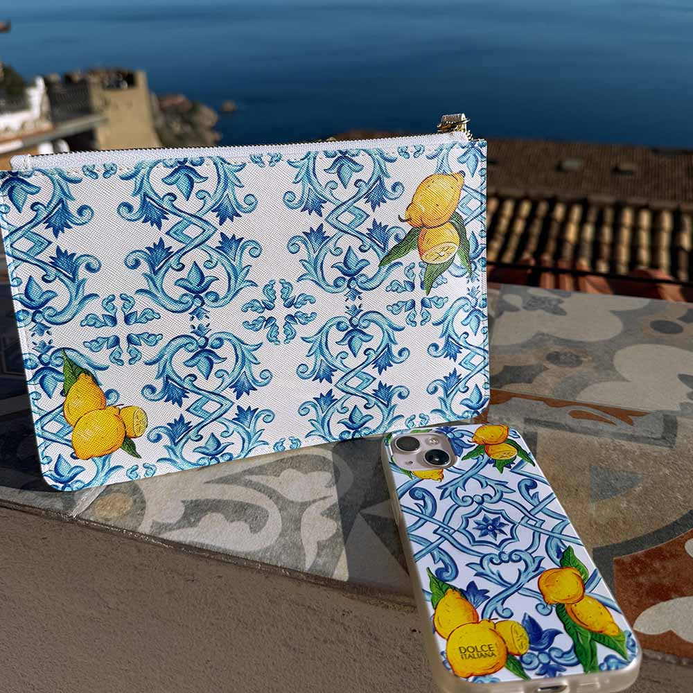 Capri Lemons iPhone 16 Cover  with matching Clutch Wristlet DOLCE ITALIANA