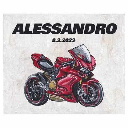 Ducati Superbike Handpainted Italian Canvas Baby Birth Gift Name Plaque