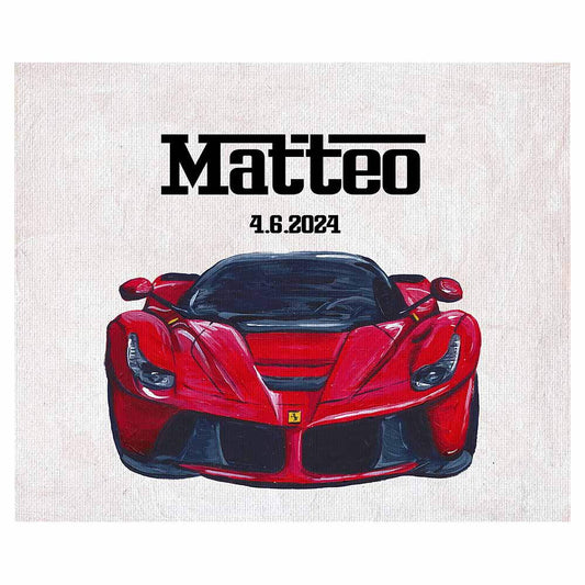 Red Ferrari Fan Baby Birth Gift Nursery Name Plaque