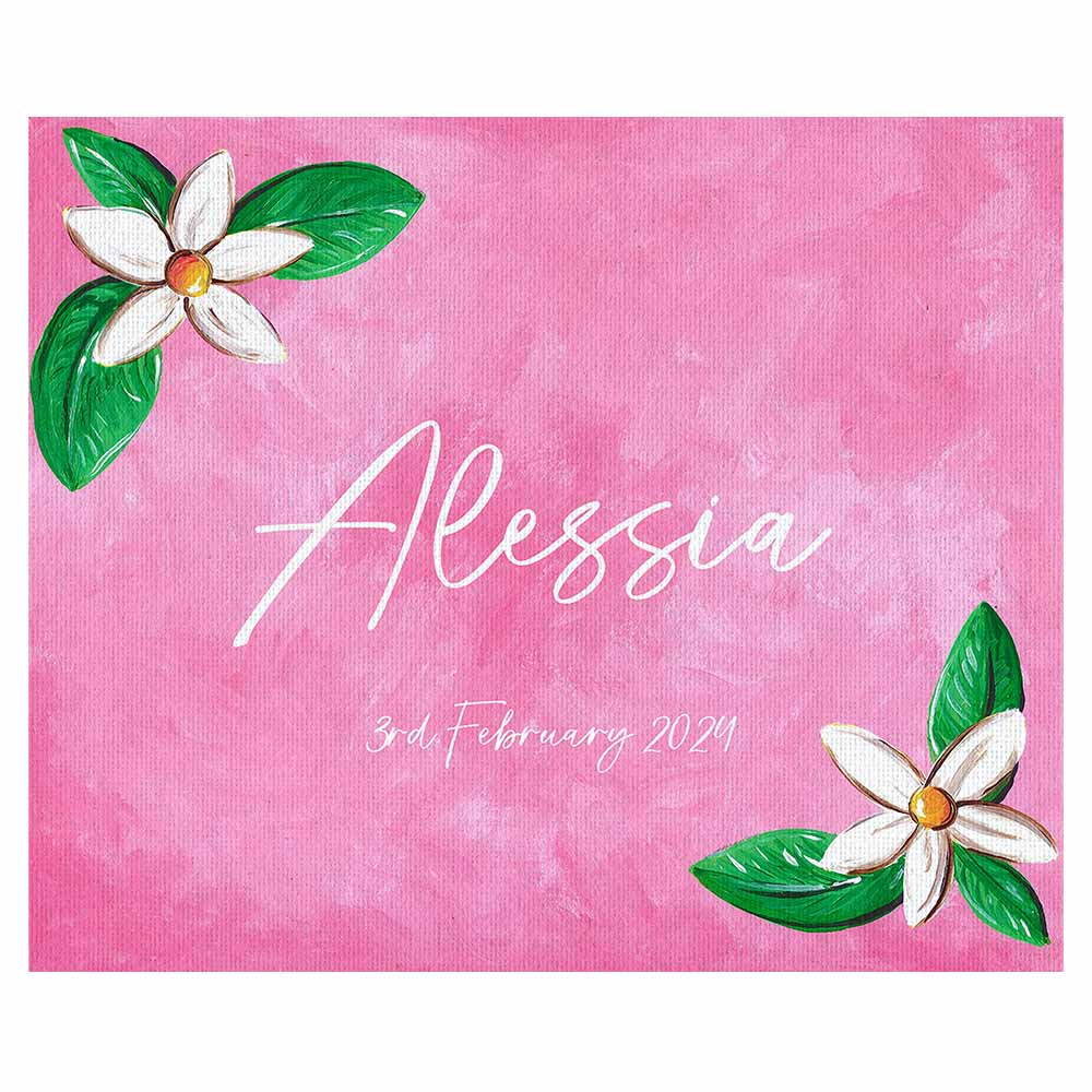 Pink Flower Daisy Kids Baby Room Name Plaque Canvas