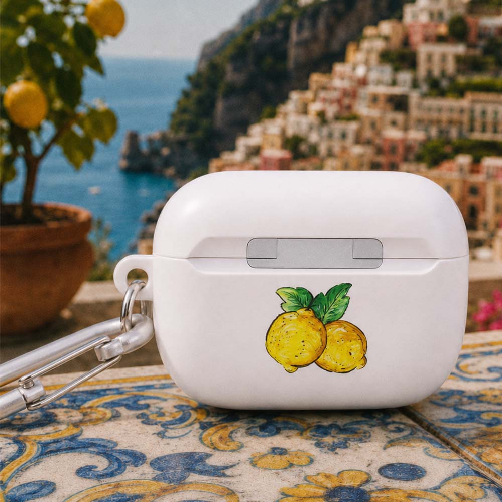 White AirPods Case with lemon motif in Italy Positano