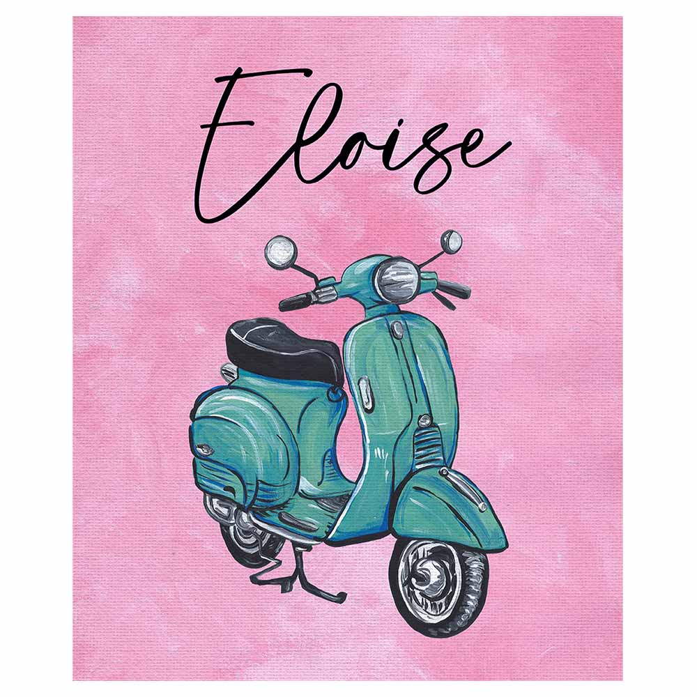 Mint Vespa Pink Canvas Kids Bedroom Name Plaque