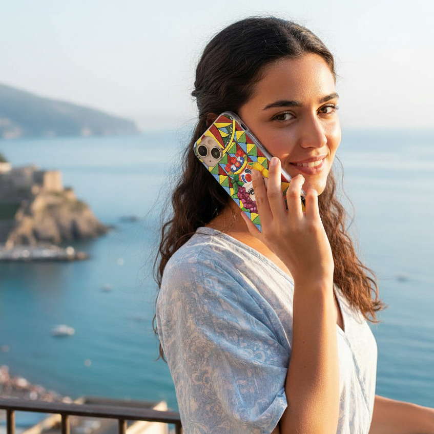 Model shows testa Di Moro Sicilian Phone Case