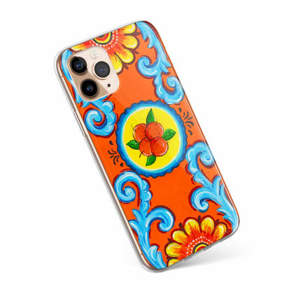 Orange Sicilian iPhone Cover with Blue Majolica Tile and flowers design