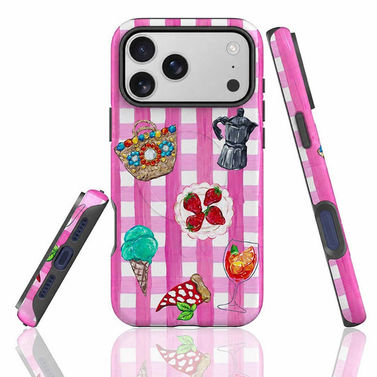 Pink and white checkered Italian phone case 