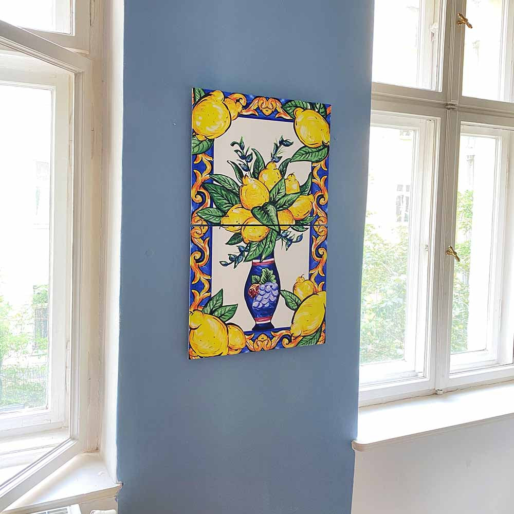 Positano lemons flowers canvas on blue wall DOLCE ITALIANA