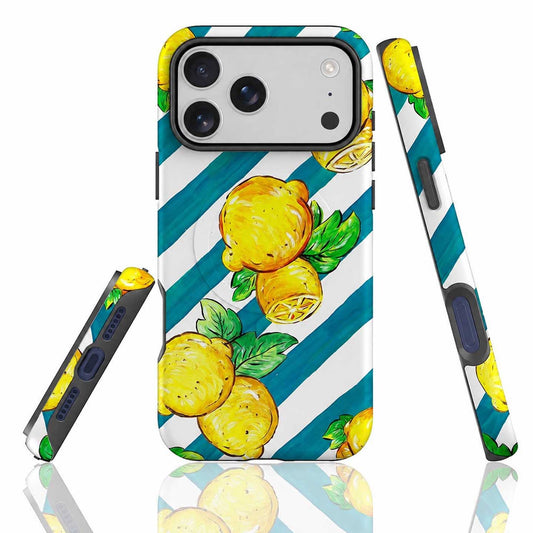 Turquoise teal striped Italian majolica tile phone case
