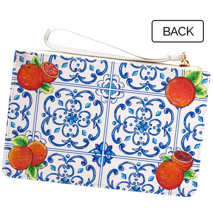 Caltagirone Arancio Orange and Maiolica tile design clutch bag purse pochette