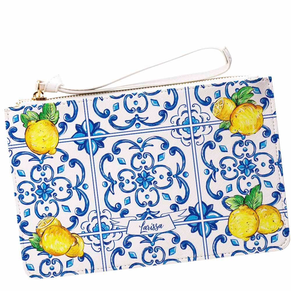 Caltagirone Limone Lemon and Maiolica tile Italian design purse with name