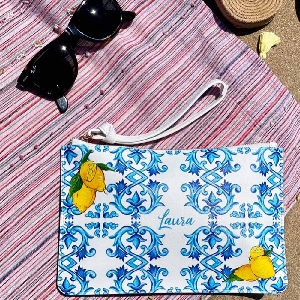 Majolia tile Amalfi coast style beach essentials bag