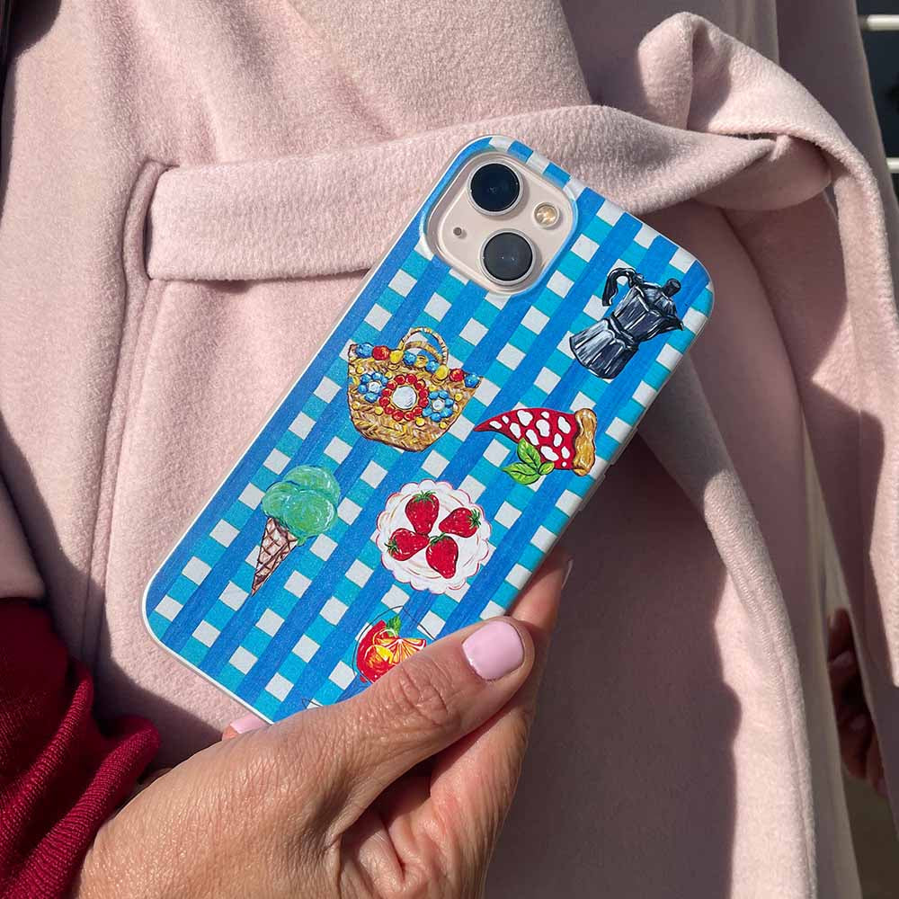 Mediterranean Blu Gingham Vichy iPhone Cover DOLCE ITALIANA