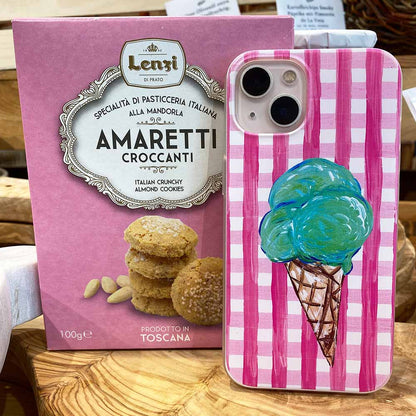 Barbie Pink Gingham Phone Case with Amaretti almond cookies