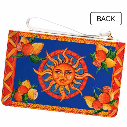 Bam Bar Taormina design clutch bag with blue background lemons and oranges back