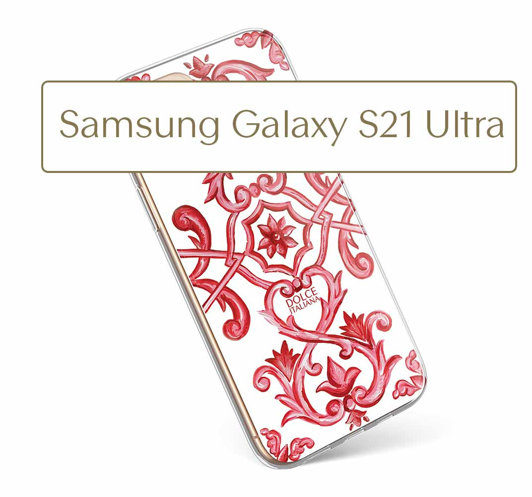 Phone Case - Maiolica Red - Ceramic White Background Edition-Samsung Galaxy S21 Ultra-traditional handpainted Italian design maiolica tile pattern-DOLCE ITALIANA
