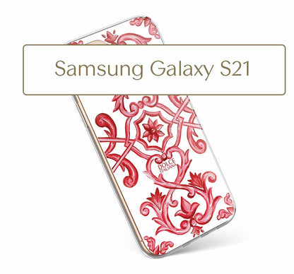 Phone Case - Maiolica Red - Ceramic White Background Edition-Samsung Galaxy S21-traditional handpainted Italian design maiolica tile pattern-DOLCE ITALIANA