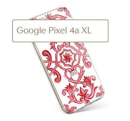 Phone Case - Maiolica Red - Ceramic White Background Edition-Google Pixel 4a XL-traditional handpainted Italian design maiolica tile pattern-DOLCE ITALIANA