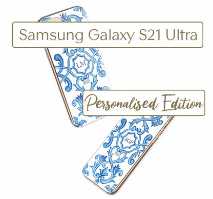 Phone Case - Maiolica Blu - Ceramic White Background Edition-Samsung Galaxy S21 Ultra-traditional handpainted Italian design maiolica tile pattern-DOLCE ITALIANA