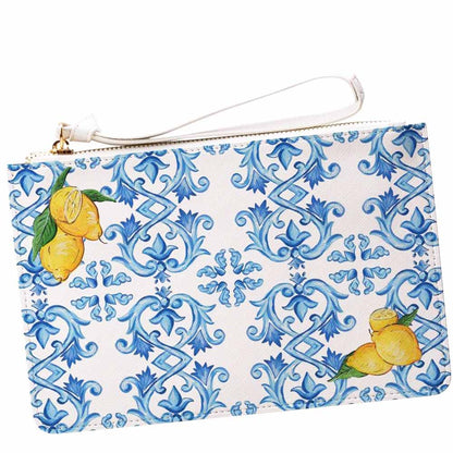 Capri Clutch Bag with lemons and blue maiolica tile design