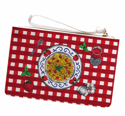 Red gingham restaurant tablecloth handpainted Italian design purse