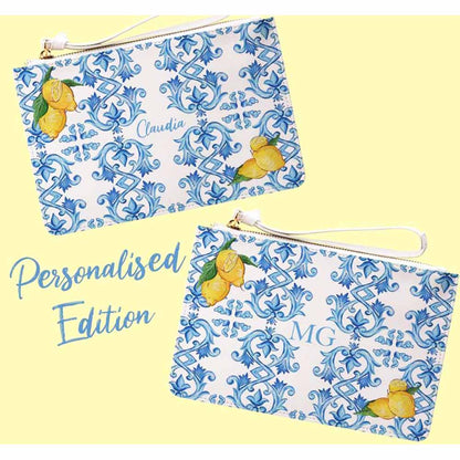 Personalized clutch bag with Italian lemon design