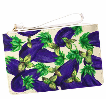 Eggplant themed clutch bag featuring handpainted Italian DOLCE design