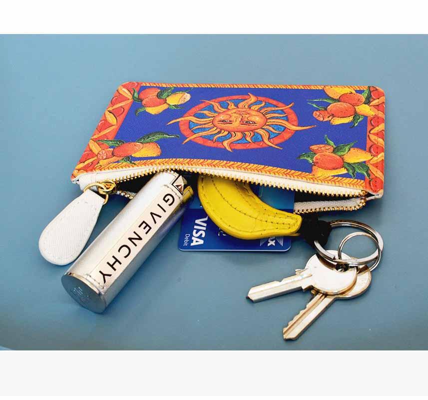Traditional handpainted Italian design coin pouch purse DOLCE ITALIANA Sicily Italy Amalfi Coast Maiolica Tile design contents of pouch