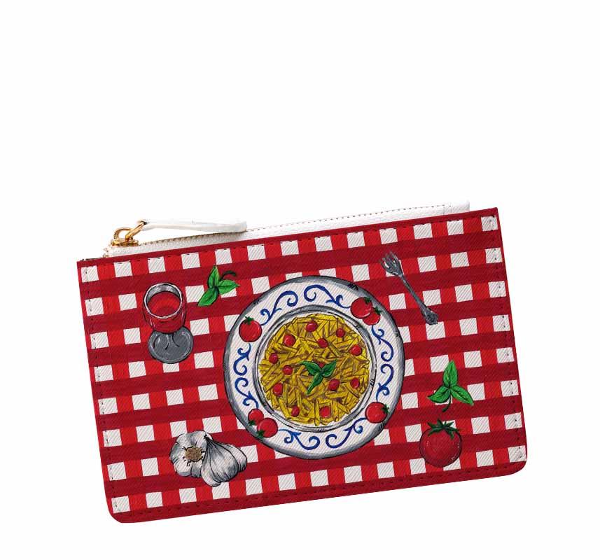 Traditional handpainted Italian design coin pouch purse DOLCE ITALIANA Red Gingham Vichy Checkered Tablecloth Restaurant Pasta design