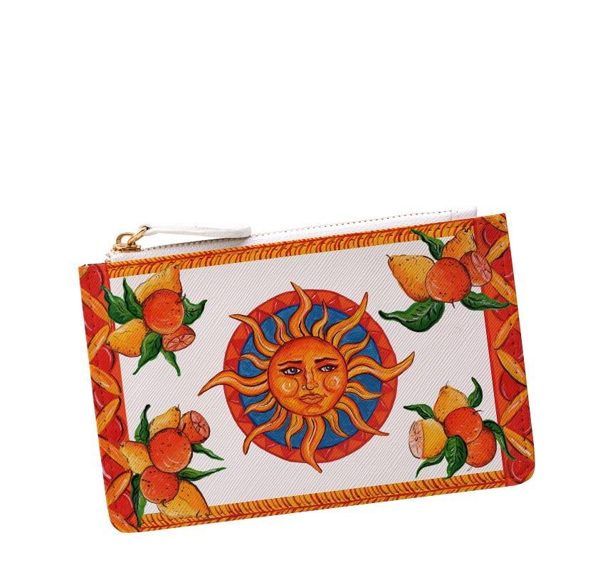 Traditional handpainted Italian design coin pouch purse DOLCE ITALIANA Taormina Sun Lemon Oranges Bam Bar inspired design