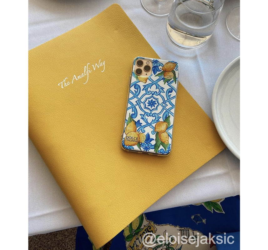 Phone Case - Capri - Ceramic White Background Edition-traditional Italian design handpainted lemon and blue maiolica tile-DOLCE ITALIANA on restaurant menu The Amalfi Way