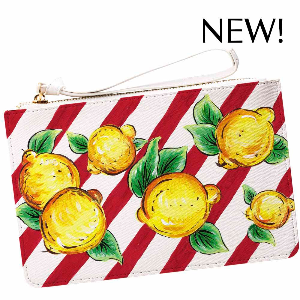 Sorrento lemons and red stripes clutch bag by DOLCE ITALIANA