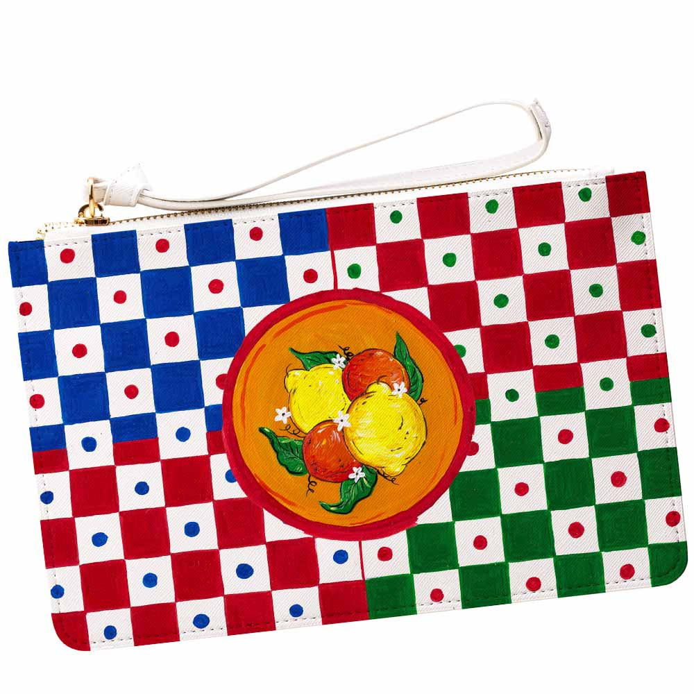 Carretto cart pattern DOLCE checkerboard design purse with fruits