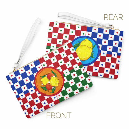 Agrumi carretto cart pattern DOLCE checkereboard design clutch bag with fruits lemons and oranges