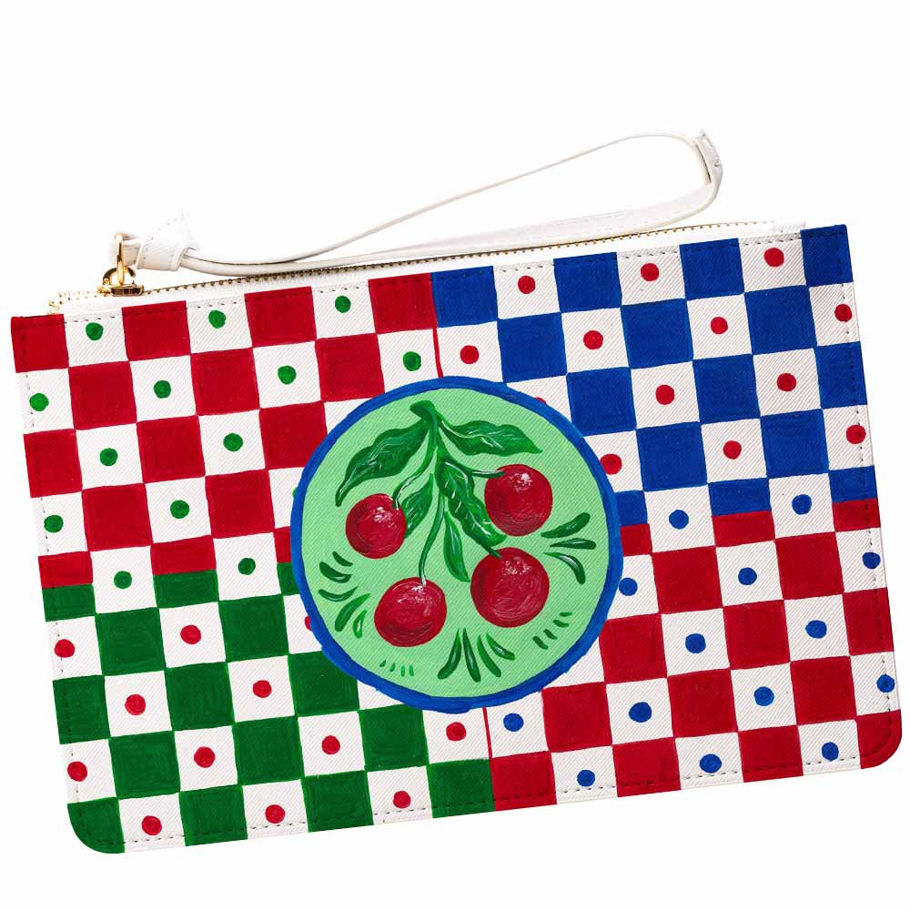 Carretto cart pattern DOLCE checkerboard design purse with cherries