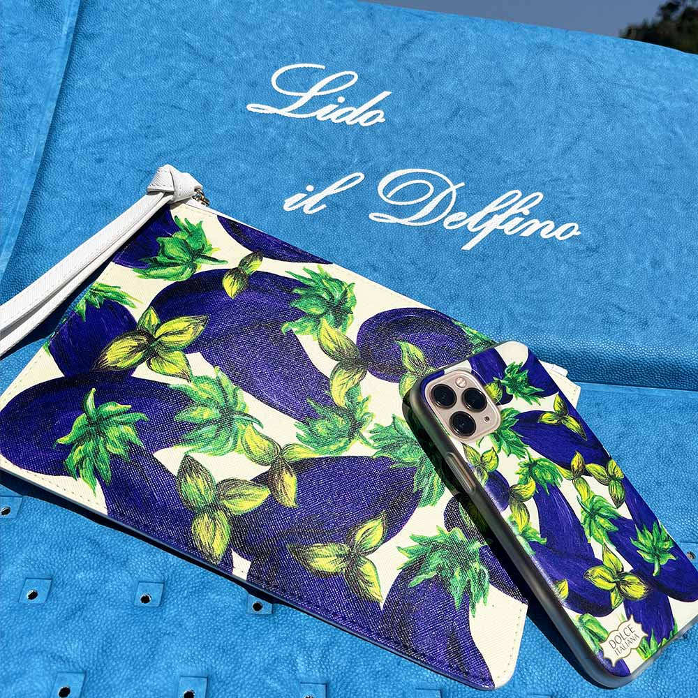 Eggplant Design Phone Case and Clutch Bag at Lido il Delfino Taormina