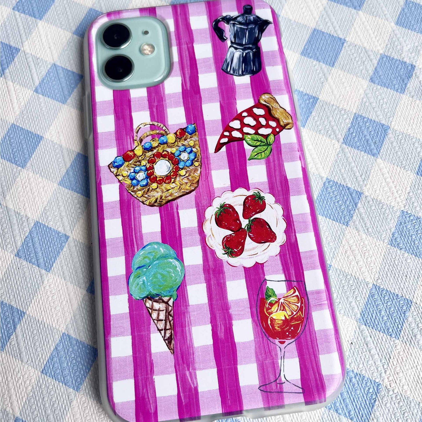 Pink Gingham Vichy Phone Cover featuring Italian icons