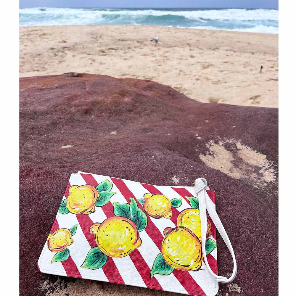 Sorrento lemons and red stripes purse by DOLCE ITALIANA